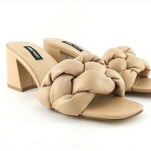 NWT Nine West Women's Gotit3 Nude Braided Block Heel Sandal 7.5
